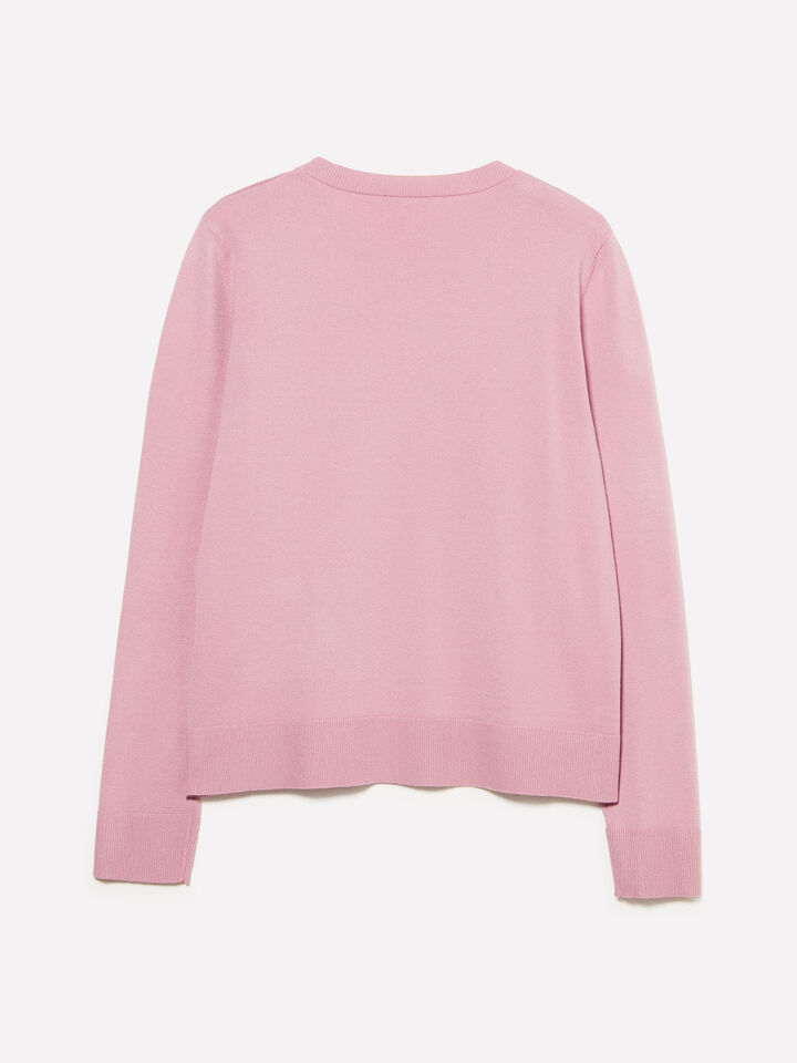 Mauve crew neck top - women's crew neck sweaters - Pink | Sisley image number 2
